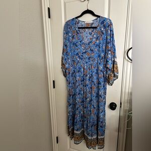 Elegant Floral Blue Maxi Dress